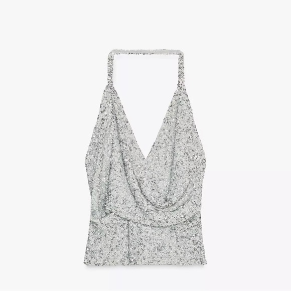 Zara Ruched Halter Sequin Top - Picture 5 of 6